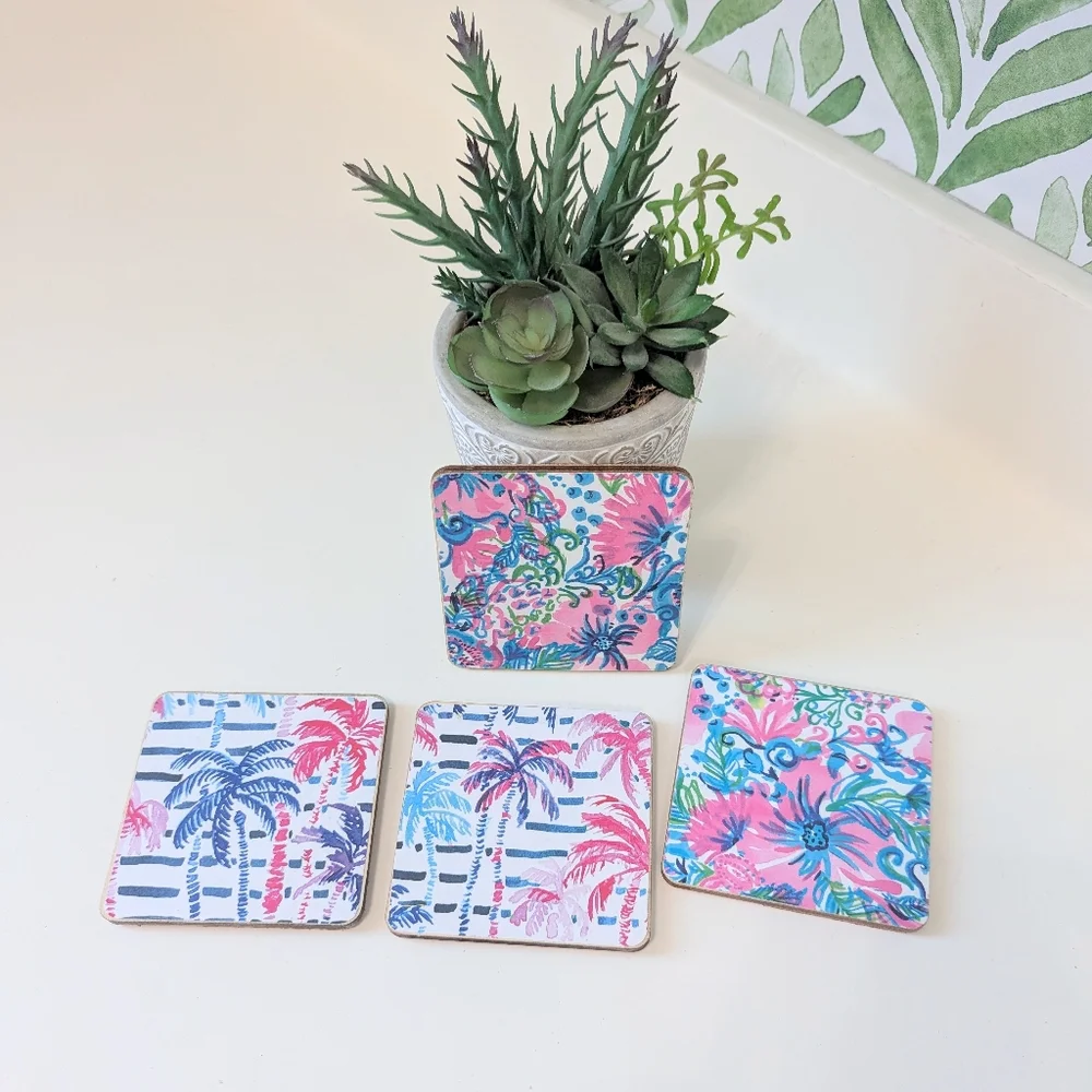 Set Of 4 Homemade Coasters Preppy Cottage Coastal Entertaining Hostess